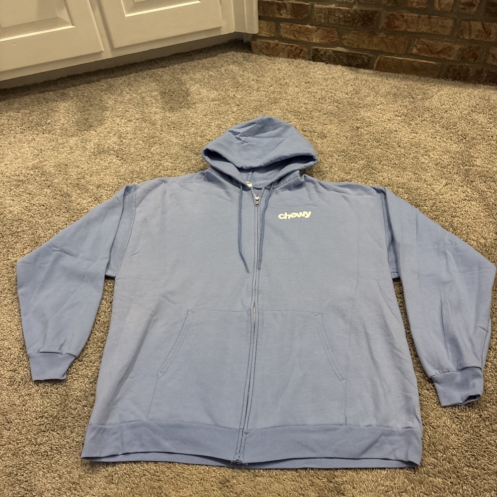 Employee exclusive Chewy Pet Dog Cat Food Toys hoodie Work Blue Full Zip Up 2XL